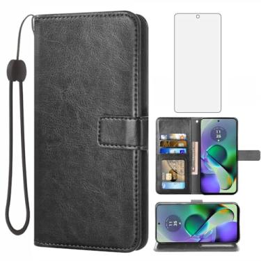 Imagem de Asuwish Compatível com Motorola Moto G54 5G capa carteira protetora de tela de vidro temperado e capa flip de couro suporte suporte acessórios celulares capas de telefone para MotoG54 G 54 mulheres