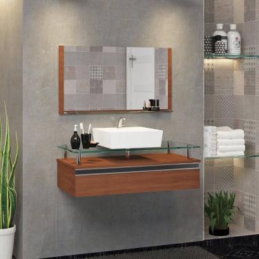 Imagem de Conjunto Gabinete Banheiro 80cm Ametista Marrom/Marrom