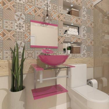 Imagem de Gabinete de Vidro 45cm com Cuba Redonda Rosa