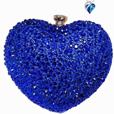 Imagem de FAPIPOS Mini bolsa de coração com strass - Bolsa clutch de casamento para jantares, Azul