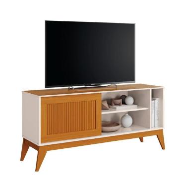 Imagem de Rack Bancada Para Tv Até 55 Polegadas 1,36m Ripado Impressão 3d 1 Porta Off White/cedro Aruba Edn Off W/natu