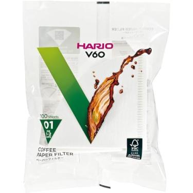 Imagem de Filtro de Papel para Coador de Café V60, Tamanho 01, Pacote com 100 Hario, Branco