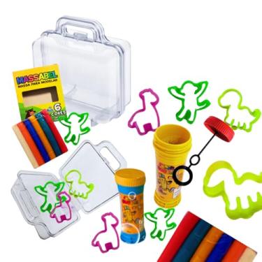 Imagem de Maleta Acrilica + 20 Cortadores Forminha + 5 Bolha De Sabao + 5 Massinha De Modelar Maletinha Kit Férias Infantil Diversão Menina Menino Brinquedos