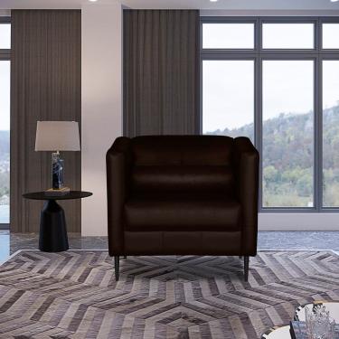 Imagem de Poltrona Estofada Ellus Couro Legítimo Marrom Caramelo