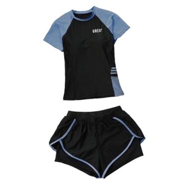Imagem de rockible Maiô feminino feminino, roupa de banho para surf, roupa de mergulho para férias, viagens, spa, Azul preto, 2XL