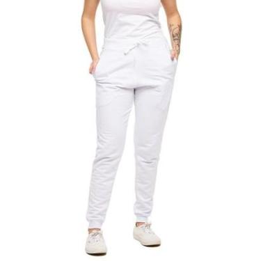 Imagem de CALÇA DE MOLETOM PLUS SIZE FEMININA JOGGER SLIM FIT BÁSICA LISA - M9P-BRANCO-G2-Feminino