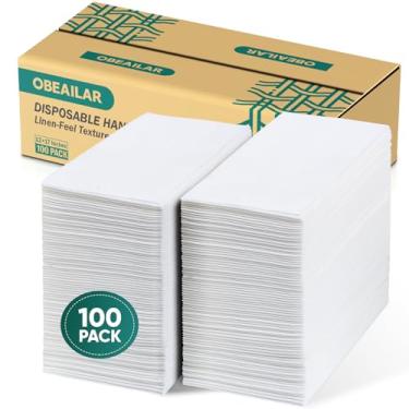Imagem de Obeailar Toalhas de mão de papel para banheiro - 200 toalhas de linho para convidados guardanapos de banheiro descartáveis a granel, 30,48 cm x 43,18 cm toalhas de mão descartáveis macias e absorventes - branco