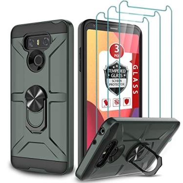 Imagem de GAMEMIUZ Capa para LG G6, com [protetor de tela de vidro temperado 3x], suporte de anel integrado e suporte magnético para carro à prova de choque à prova de quedas de grau militar armadura resistente