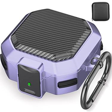 Imagem de Capa de fibra de carbono para Samsung Galaxy Buds Pro 2/2 Pro/2 Live/FE com trava segura, chaveiro, caixa com zíper, pincel - roxo