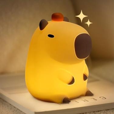 Imagem de LEDHOLYT Luz noturna para crianças, linda luminária de silicone capivara para quarto de bebê e criança, luz noturna de LED recarregável para decoração de animais para meninas e meninos, lâmpada kawaii