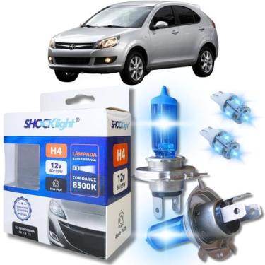 Imagem de Kit par lâmpadas super branca conector h4 8500k shocklight + par leds 