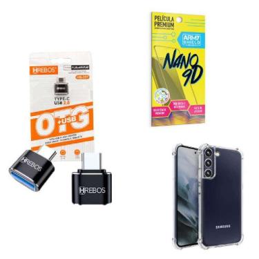 Imagem de Kit Adaptador USB para Tipo C + Capinha Samsung S22 Plus + Película 9D