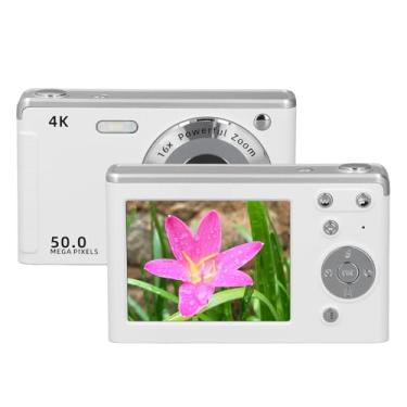 Imagem de Câmeras Digitais 4K para Fotografia, Câmera Digital de 50 MP para Meninos e Meninas Estudantes, Câmera Compacta Com Foco Automático Anti Vibração e Zoom 16X Com Luz de (Branco)