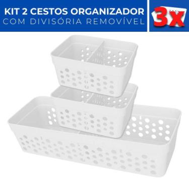 Imagem de Kit 3 Cesto Organizador Rattan c/ Divisória Removível Mini M - Usual U