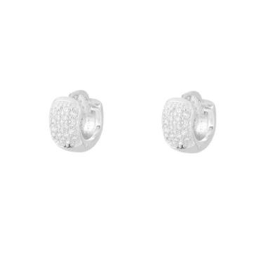 Imagem de Brinco Feminino Argola 8mm Cravejada Zircônia De Prata 925 - DR Joias