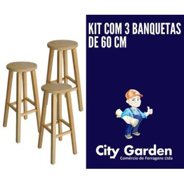 Imagem de Kit com 3 banquetas tamanho 60cm de madeira pinus - CITY GARDEN