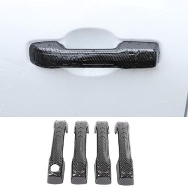 Imagem de Capa de maçaneta externa de carro compatível com Toyot@ Tundra/Sequoia 2022-2024 ABS Capa de maçaneta externa de carro acessórios de capa protetora (estilo mecânico, grão de fibra de carbono)