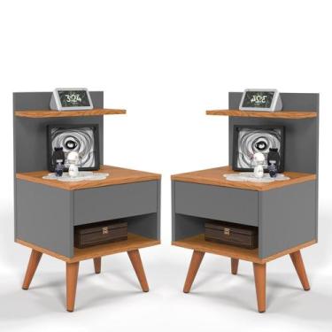 Imagem de Kit 2 Mesas de Cabeceira Para Quarto Pés Palito Retrô 1 Gaveta Sleep -