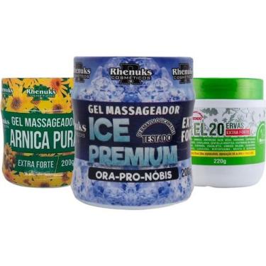 Imagem de Kit Gel Massageador Arnica Pura + Ice Premium + 20 Ervas - Rhenuks