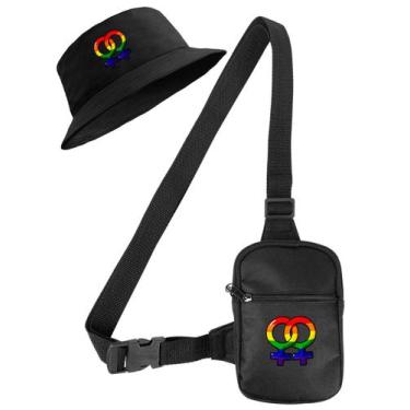 Imagem de Kit Chapeu Bucket Preto + Shoulder Bag Mini Bolsa Lateral Masculina Es