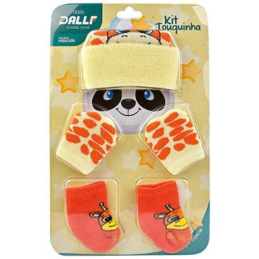 Imagem de Kit Touquinha Bebê, Luvinha E Meia Rn Bebê Recém - Dallf Meias, Amarel