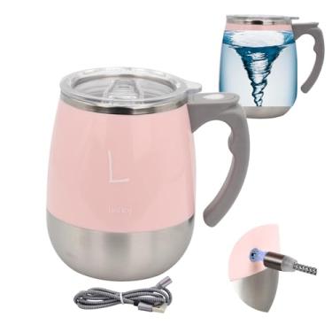 Imagem de daasigwaa Caneca recarregável com agitação automática - copo magnético elétrico de aço inoxidável para escritório/cozinha/viagem/café em casa/chá/chocolate quente/leite - 390 ml/374.2 g (rosa)