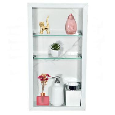 Imagem de Nicho Vertical de Embutir Prateleira Vidro - Porcelanato Borda de Alum