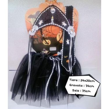 Imagem de Fantasia de Pirata Menina Infantil 4 ao 8 anos Preto Saia + Tiara + Gr