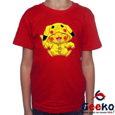 Imagem de Camiseta Infantil Pikachu 100% Algodão Pokemon Anime Geeko, Vermelho, 