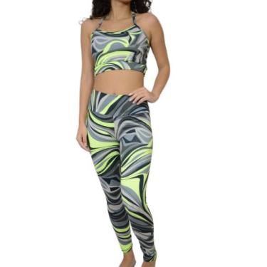 Imagem de Conjunto feminino academia calça e top cruzado - Dbytex, Chumbo, Verde