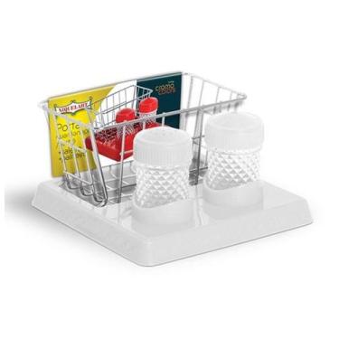 Imagem de Porta guardanapo / sache + saleiro + paliteiro aramado / plastico bran