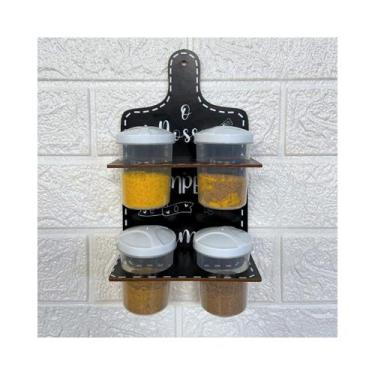 Imagem de Porta Tempero Preto Adesivado MDF C/ 4 Potes 100 Ml - AMA