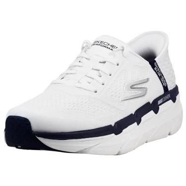 Imagem de Skechers Tênis masculino de corrida e corrida com amortecimento máximo e espuma viscoelástica, Branco/Azul marinho, 40