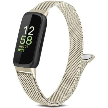 Imagem de Pulseira de metal compatível com Fitbit Inspire 3 e Inspire 2, pulseira de substituição magnética ajustável de aço inoxidável respirável para mulheres e homens, ouro