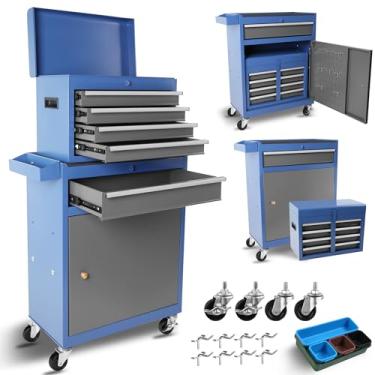 Imagem de Fulvari Baú de ferramentas grande para rolamento, caixas de ferramentas de 5 gavetas sobre rodas com caixas organizadoras, armário de ferramentas removível de aço móvel com ganchos, prateleira