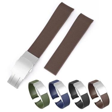 Imagem de Pulseira de borracha de extremidade curva de 21 mm para Longines HydroConquest 41 mm/43 mm, pulseiras de relógio de substituição com fivela para Longines HydroConquest - várias cores (marrom)