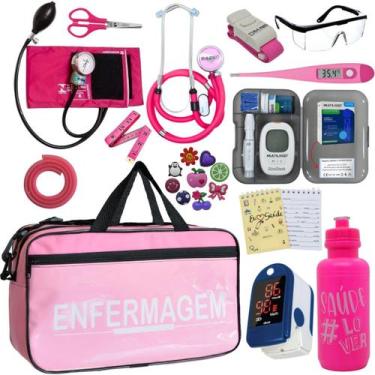 Imagem de Kit Bolsa Cores Aparelho Pressao Esfigmomanometro Medidor de Glicose C