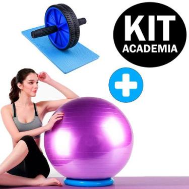 Imagem de Kit Roda Abdominal Exercícios Lombar + Bola Suíça Pilates Yoga 55cm Tr