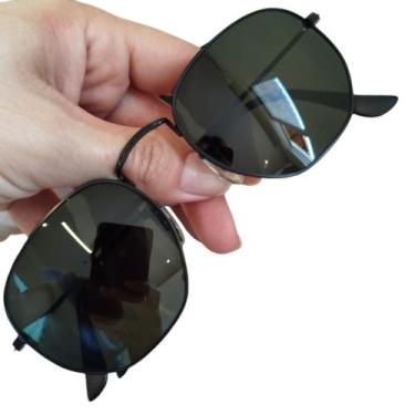 Imagem de Óculos De Sol Hexagonal Preto Lente De Cristal Masculino Feminino Uv40