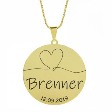 Imagem de Gargantilha Pingente Redondo Personalizado Coração Nome Brenner Banhad