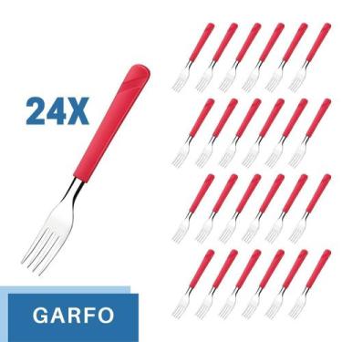 Imagem de Conjunto 24 Garfos Aço Inox Cabo Plástico Vermelho Luna - Taumer, Luna