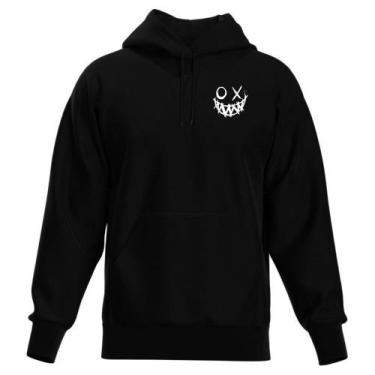 Imagem de Moletom Peluciado Com Capuz Blusa De Frio Estampada Preta - Relaxado, 