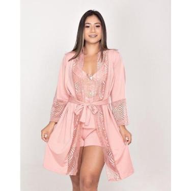 Imagem de Robe Feminino Luxo Com Renda E Mangas Sino 7/8 em Renda - Mammys Hug, 