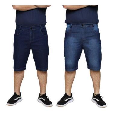 Imagem de Kit 2 Bermuda Jeans Tradicional Masculina Slim Plus Size Premium Algod