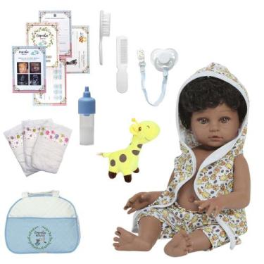 Imagem de Bebê Reborn Recém Nascido Masculino Roupão Girafinha 46cm - Cegonha Re