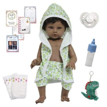 Imagem de Boneco Reborn Bebê Negro Saida de Banho Jacaré Pelúcia Fofo - Cegonha 