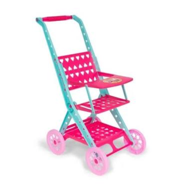 Imagem de Carrinho De Boneca Bebê Brinquedo Infantil Dobrável Rosa E Verde-Cardo