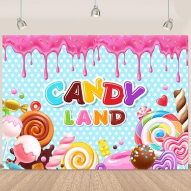 Imagem de Candyland Pano de fundo para fotos de aniversário, pirulito de rosquinha, rosa, doces, meninas, decoração de festa de aniversário, decoração de feliz aniversário, suprimentos 18 x 1,5 m