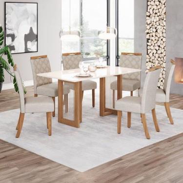Imagem de Mesa de Jantar 6 Lugares Yara Nature/Off White/Linho - Henn, Moderno, 