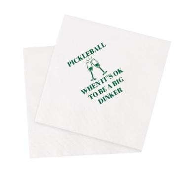 Imagem de VOWFOO Guardanapos engraçados de coquetel Pickleball 100 peças bola de pickle quando está tudo bem para ser um grande bebedor guardanapos de festa de papel para torneios de pickleball festa de